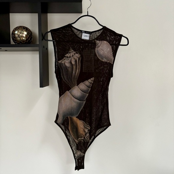 Zara Tops - Zara Mesh Bodysuit with Seashell Design